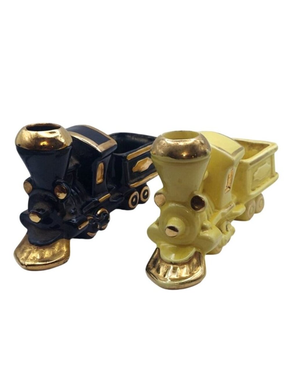 Locomotive Choo Choo Train Planters Set Of 2 Ceramic Vintage Mid-Century Modern